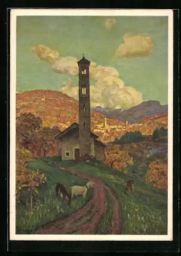 Künstler-AK Glockenturm von Sureggio, Pro Juventute