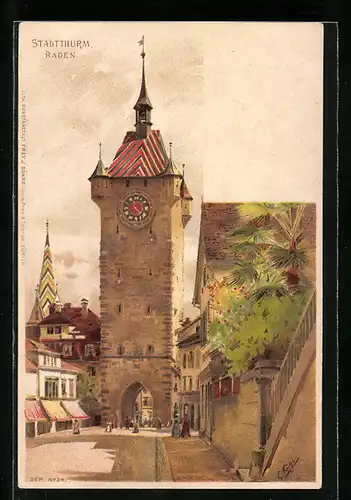 Künstler-AK Baden, Blick auf den Stadtthurm