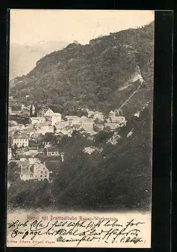 AK Ragaz, Teilansicht mit Drahtseilbahn Ragaz-Wartenstein