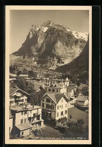 AK Grindelwald, Ortspartie mit Wetterhorn