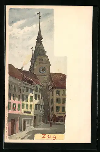 Künstler-AK Zug, Ortsansicht