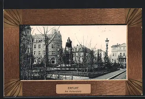 AK Erfurt, Am Kaiserplatz mit Denkmal, Passepartout