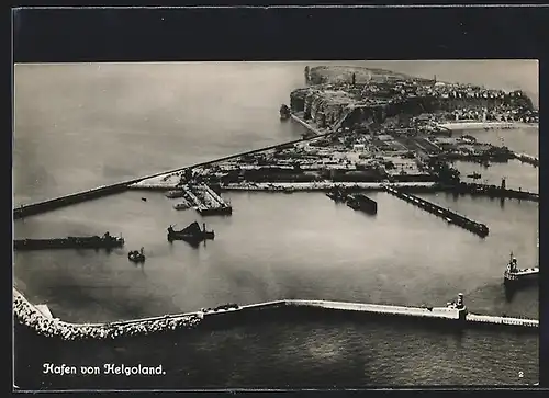 AK Helgoland, Ansicht mit Hafen im Jahr 1924, Fliegeraufnahme