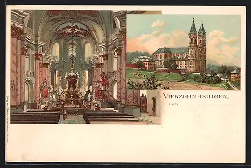 Künstler-AK Bad Staffelstein, Kirche Vierzehnheiligen, Innenansicht