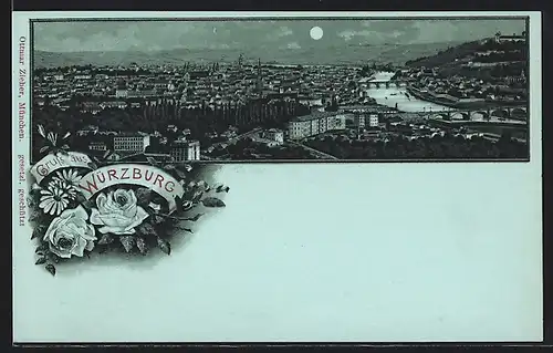 Lithographie Würzburg, Stadtanblick