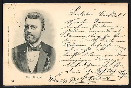 AK Portrait von Karl Komzák mit Zwicker