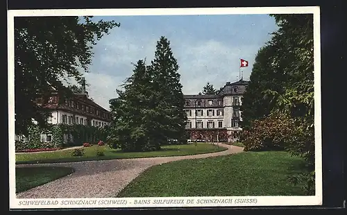 AK Schinznach, Der Südgarten mit einem Teil des Hotels