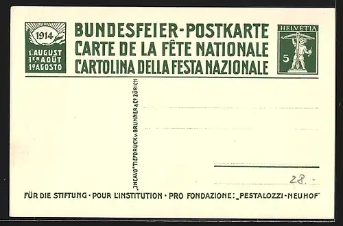 Künstler-AK Schweizer Bundesfeier 1922, Pestalozzi und Iselin im Bad Schinznach