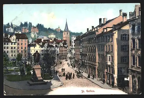 AK St. Gallen, Strassenpartie aus der Vogelschau