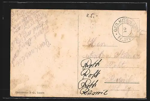 AK Amsteg, Uferpartie mit Kirche und Brücke