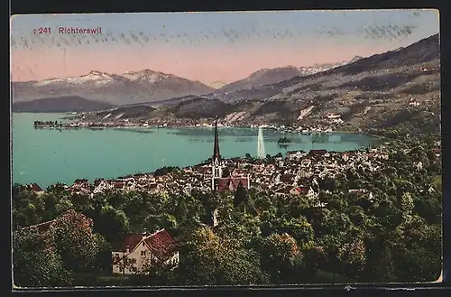 AK Richterswil, Ortsansicht und Alpenglühen