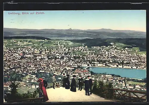 AK Zürich, Blick vom Uetliberg auf den Ort