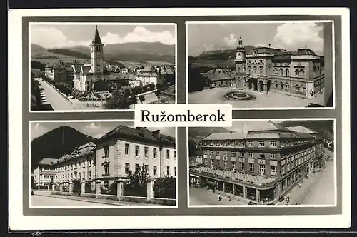AK Ruzomberok, Ortspartien aus der Vogelschau, Kirche, Rathaus
