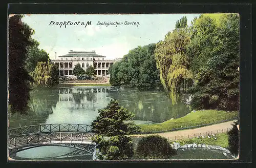 AK Frankfurt am Main, Zoologischer Garten mit Gesellschaftshaus im Sommer