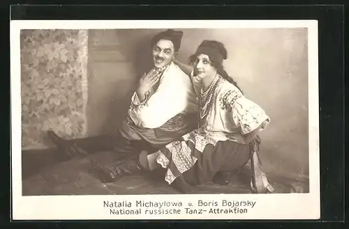 AK National russische Tanz-Attraktion, Natalia Michaylowa u. Boris Bojarsky, Volkstanz