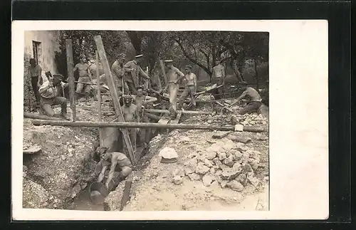 Foto-AK Lausa, Reichswehr beim Bau von Schutzbauen gegen Hochwasser 1926
