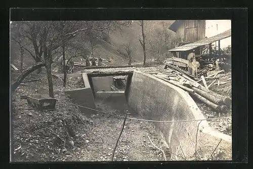 Foto-AK Lausa, Reichswehr 1926, Bau von Schutzbauen 1926 gegen Hochwasser