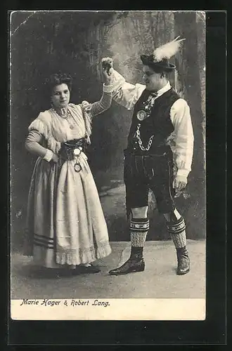 AK Marie Hager & Robert Lang, Tänzer in Tracht, Volkstanz