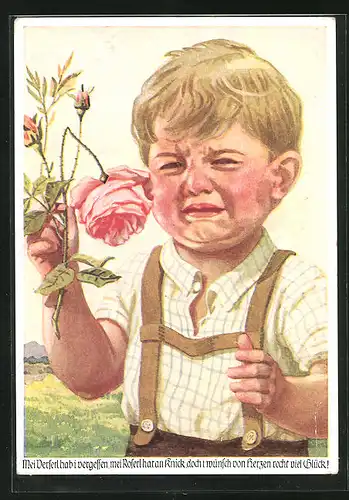 AK Kind mit kaputter Rose in der Hand und rotem weinenden Gesicht