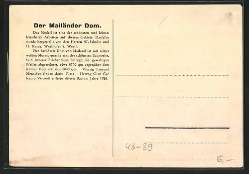 AK Der Mailänder Dom als Modellbau