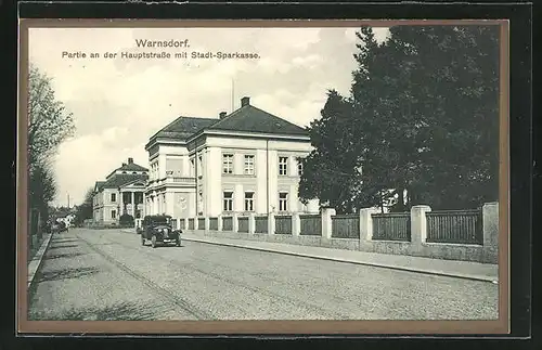 AK Warnsdorf, Hauptstrasse mit Stadt-Sparkasse