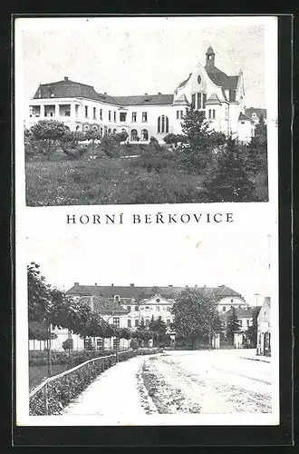 AK Horni Berkovice, Ortspartie, Blick auf die Kirche