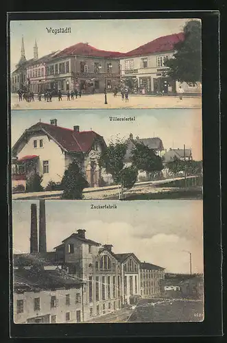 AK Wegstädtl, Villenviertel, passanten vor der Apotheke, Zuckerfabrik