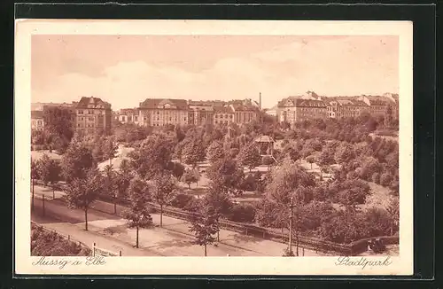 AK Aussig / Usti, Blick in den Stadtpark