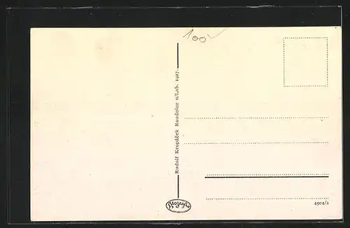 AK Roudnice n. L., Blick auf die Ortschaft an Flusspartie