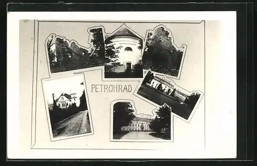 AK Petrohrad, Ruine, Strassenblick und Turm