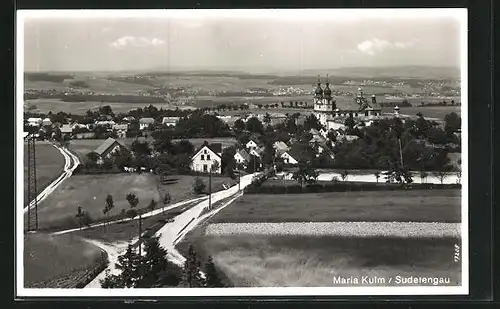 AK Mariakulm / Sudetengau, Blick in den Ort mit Kirche
