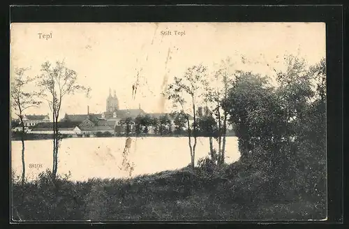 AK Tepl, Blick zum Stift über das Wasser
