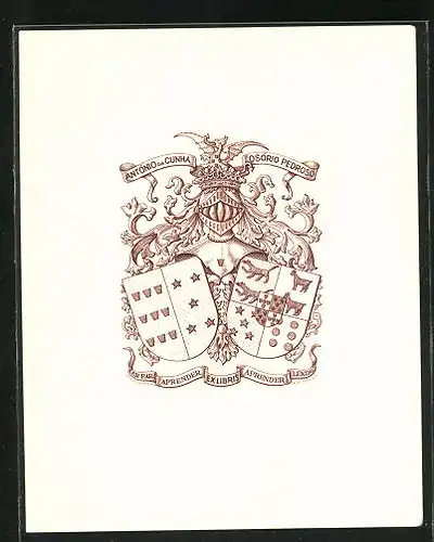 Exlibris Antonio Da Cunha, Osorio Pedroso, Wappen mit Ritterhelm