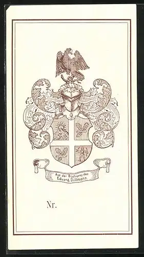 Exlibris von K. Günther für Eduard Dillmann, Wappen mit Ritterhelm und Adler