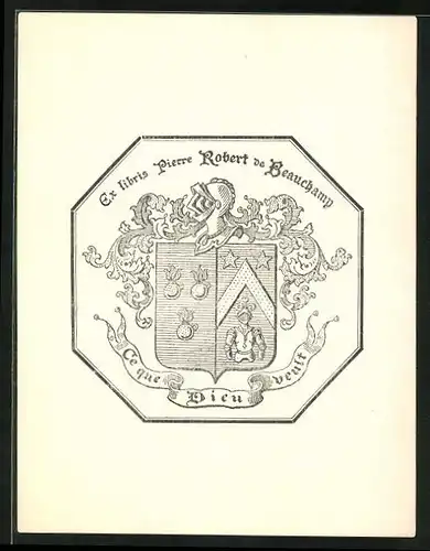 Exlibris Pieree Robert de Beauchamp, Wappen mt Ritterhelm