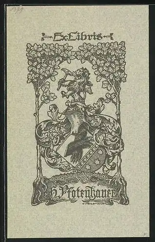 Exlibris Herrmann für H. Pfotenhauer, Wappenmit Löwe & abgetrennten Pfoten