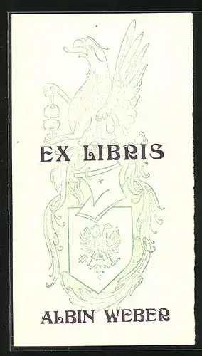 Exlibris Albin Weber, Wappen mit Ritterhelm und Greif