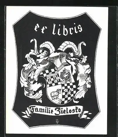 Exlibris von Zielosko für Familie Zielosko, Wappen mit Ritterhelm