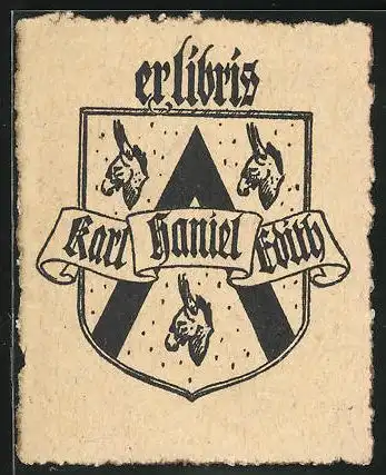 Exlibris Karl Daniel Edith, Wappen mit Eselköpfen