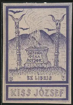 Exlibris Jozsef Kiss, heidnischer Opferaltar