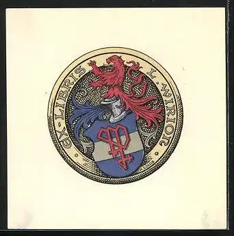 Exlibris von R. Louis für L. Wiron, Wappen mit Ritterhelm