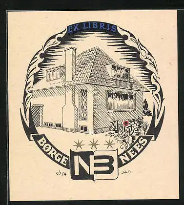 Exlibris Borge Nees, Wohnhaus und Initialen