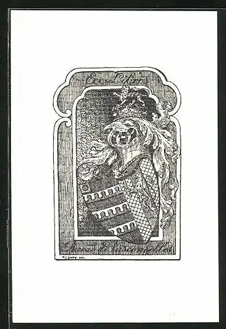 Exlibris von Junod für Barao de Vasconcelles, Wappen mit Ritterhelm