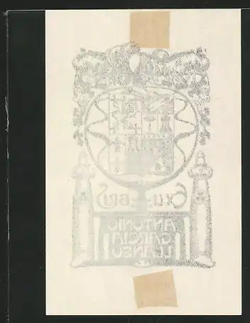 Exlibris Antonio Garcia Llanso, Wappen mit Ritterhelm und Verzierungen