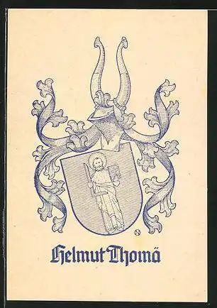 Exlibris Helmut Thomä, Wappen mit Heiligenbild & Ritterhelm