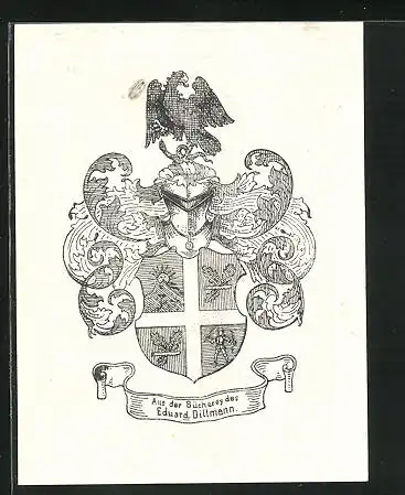 Exlibris von R. Günther für Eduard Dillmann, Wappen mit Adler und Ritterhelm