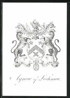 Exlibris Agnew of Lochnau, Wappen von Raubkatzen flankiert