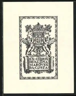 Exlibris Alzina Marques Da Costa, Putten flankieren Wappen