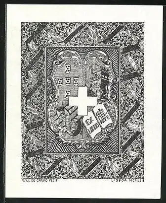 Exlibris von Raul Do Carmo für Joao Mourato, Wappen mit Burgturm und Notenzeile