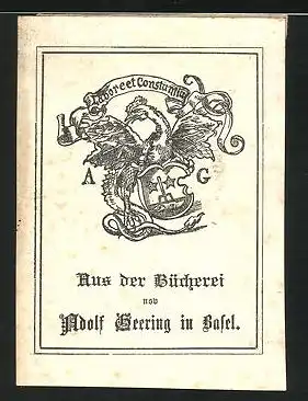 Exlibris Adolf Geering, Wappen mit Vogel - Mischwesen